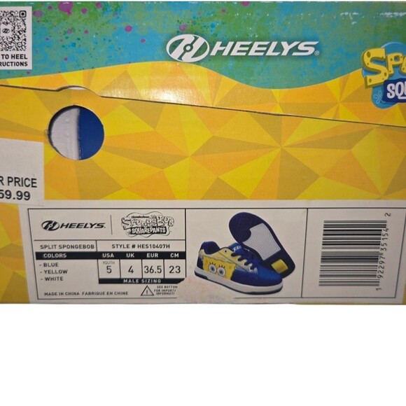 Heelys Split Spongebob Squarepants Blue & Yellow Roller Heeled Sneakers Size Y5 - Picture 11 of 12